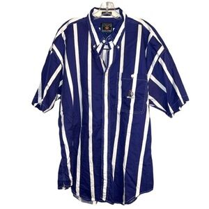 Vintage Ralph Lauren Chaps Y2K Shirt buttonup boldthick blue stripe Logo Top